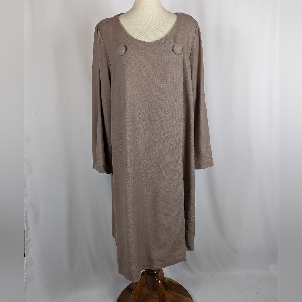 Steven Stolman Saks Fifth Avenue 100% Wool Wrap Dress Taupe Tan Modest Vtg Sz 18